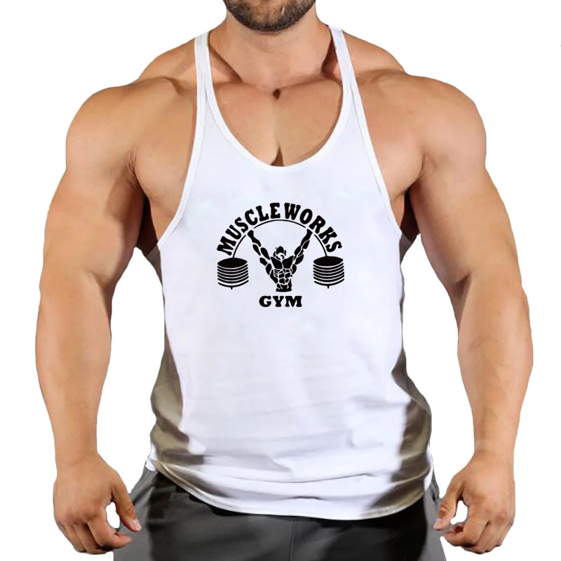 Gym Brand clothing Bodybuilding Fitness Men running tanks workout Muscle Works print vest Stringer sportswear running undershirt