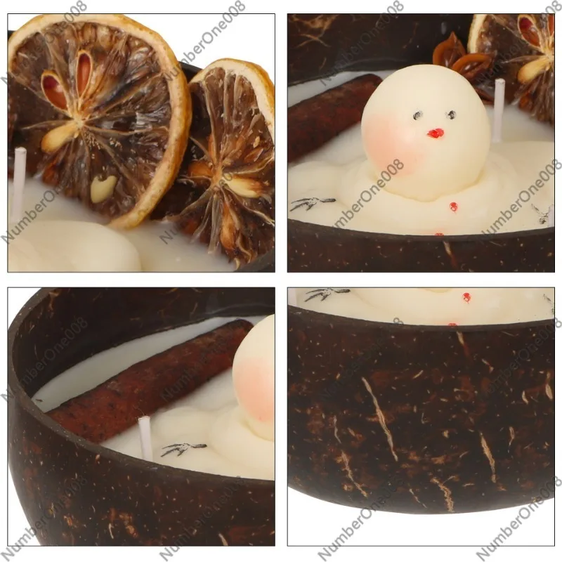 Handmade Coconut Soy Snowman Scented Candle in Reclaimed Coconut Shell with Lemongrass