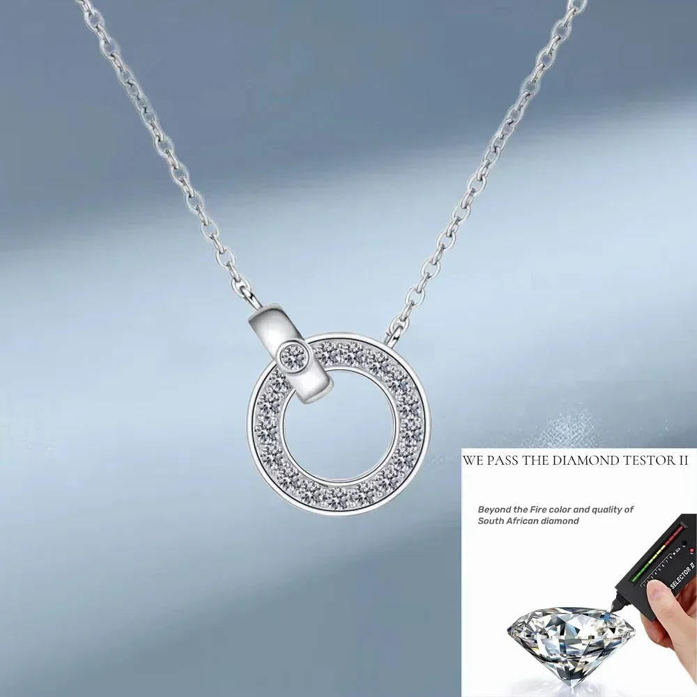 PT950 Platinum Classic 0.45ct Real Moissanite Necklace for Women, Double Ring Pendant Chain Fine Jewelry for Lady Wedding Gifts