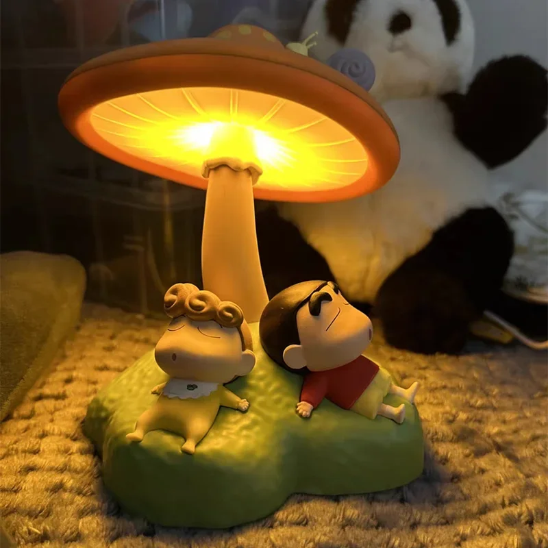 15.5cm Anime Crayon Shin-Chan Figurine Led Mushroom Lamp Toy Sleep Night Lightchildren'S Room Decoration Creative Gifts