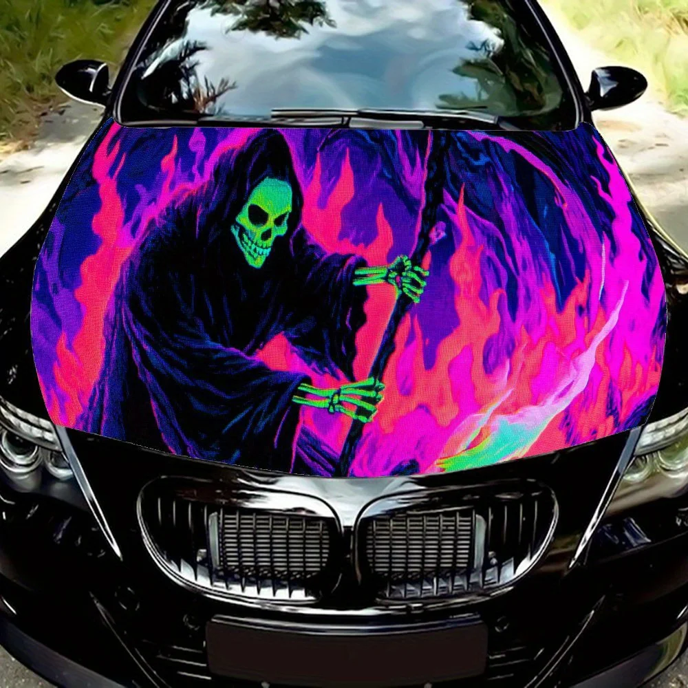 

Mystic Grim Reaper Pink Flame ПВХ автомобильные виниловые обертывания, самоклеящаяся водонепроницаемая наклейка на капот автомобиля, защита украшения автомобиля St