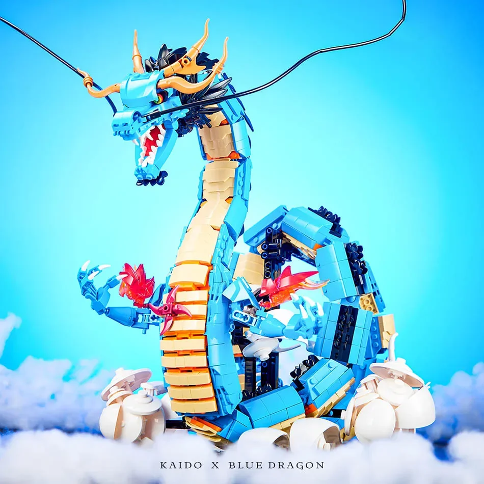 MOC One Anime Piece Building Blocks Kaido Dragon Bricks Model DIY Assemble Blue Dragon Figures Toys For Children Collection Gift