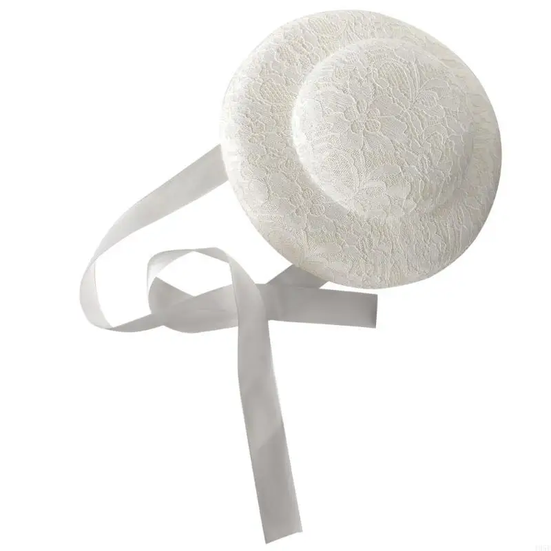 

195E Классическая кружевная федорас шляпа лента лента капота для женщин элегантность свадебных церемоний и сбора особых случаев