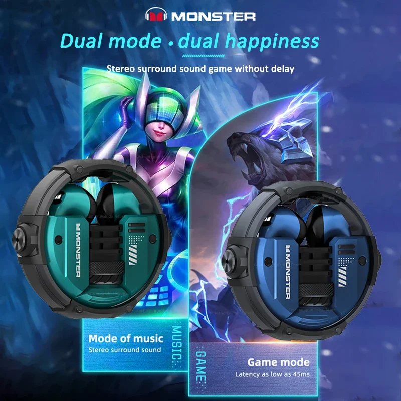 Monster XKT10หูฟังบลูทูธไร้สายหูฟัง Gamer ชุดหูฟังกันน้ำ TWS ลดเสียงรบกวนด้วยไมโครโฟนกีฬาหูฟัง