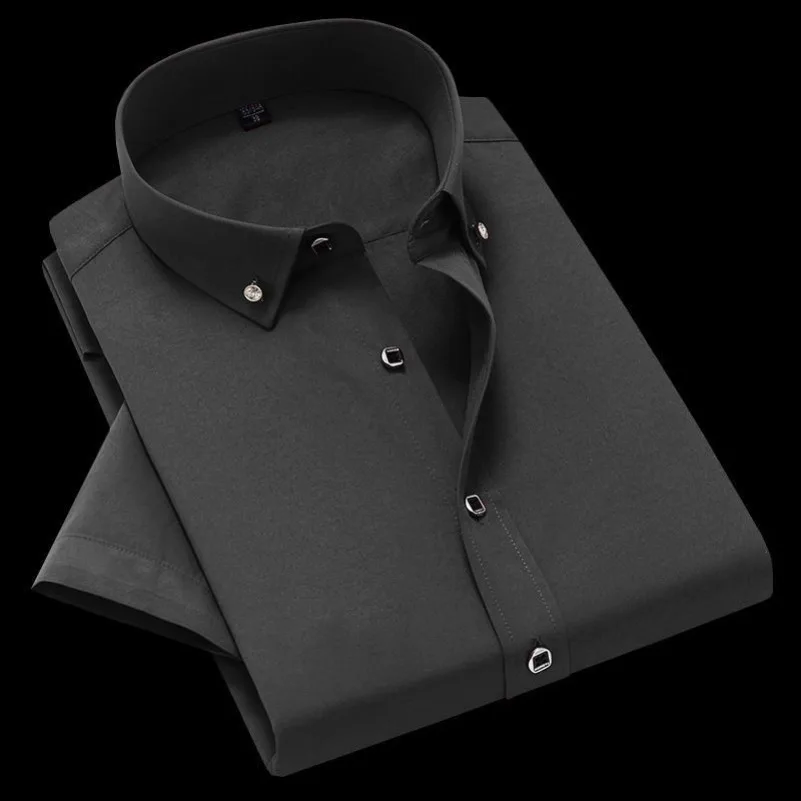 High Quality Non-ironing Men Dress Shirt Short Sleeve New Solid Male Clothing Fit Business Shirts White Blue Navy Black Red