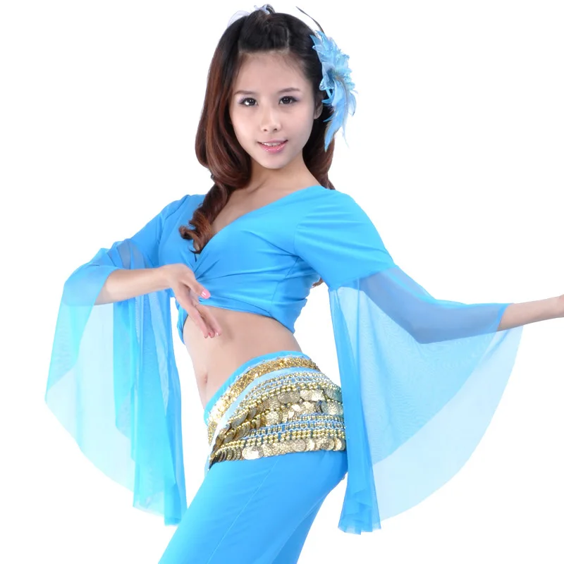 Dancer Mesh Butterfly Sleeve Top Belly Dance New Outfit Lace Top Performance Costume Practice Wear