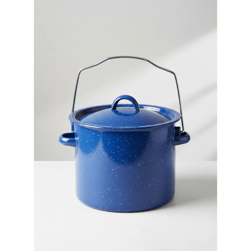 

2-литровая эмалированная кастрюля для кемпинга, легкий обод из нержавеющей стали, прочный для приготовления пищи на открытом воздухе