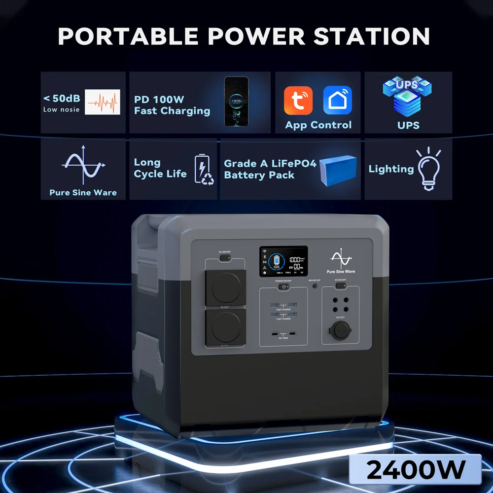 2400W Solar Generator Build in LiFePo4 Battery UPS Solar Charging Portable Power Station