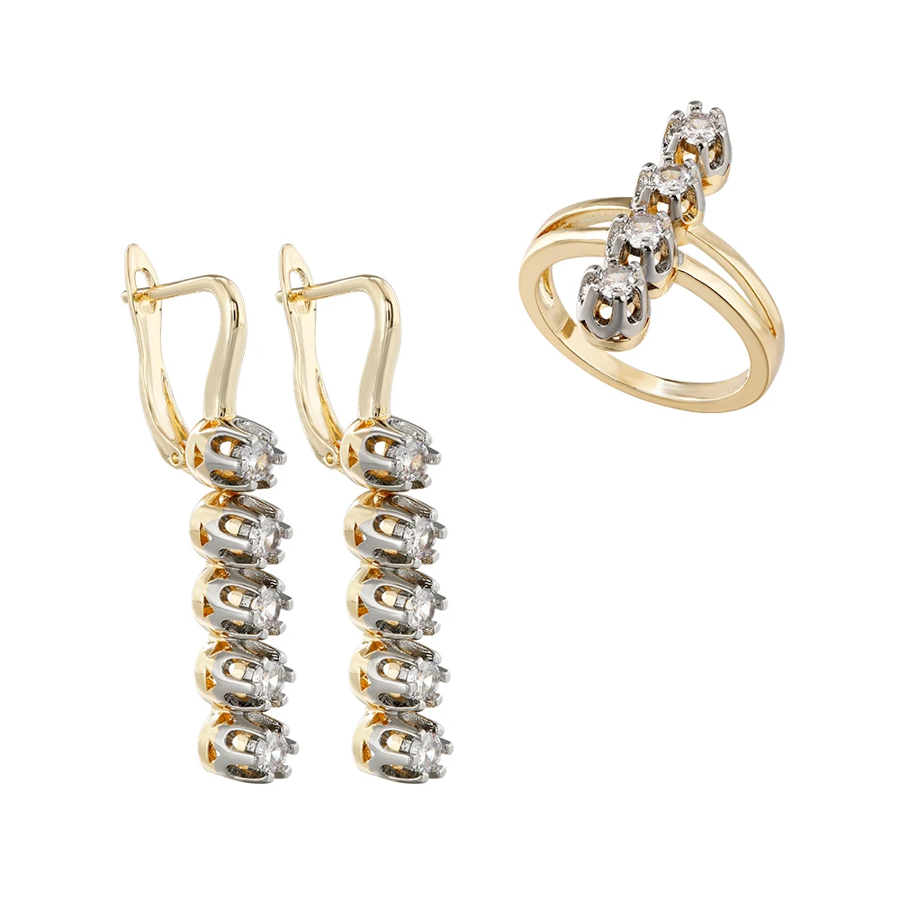 Lineares Set aus Zirkon-Ohrringen und -Ringen, 14K vergoldeter Modeschmuck, vielseitige Accessoires für den täglichen Arbeitsweg. – Detail 9
