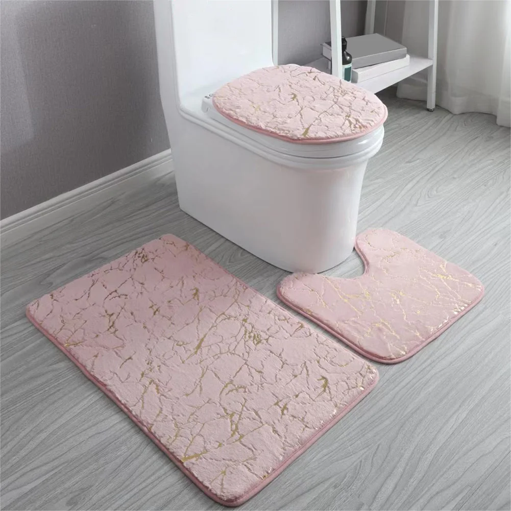 Soft Bath Mats Bathroom Mat Set Cozy Feel Underfoot Easy Maintenance Faux Rabbit Pelt Machine Washable Non-Slip Backing