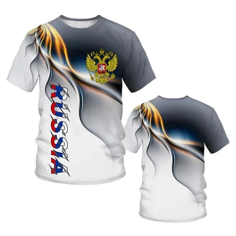 Rusland Nationaal Embleem Patroon T-shirt Voor Mannen Kleurrijke 3D Bedrukte T-shirts Zomer Casual O-hals Tees Losse Korte Mouw Tops