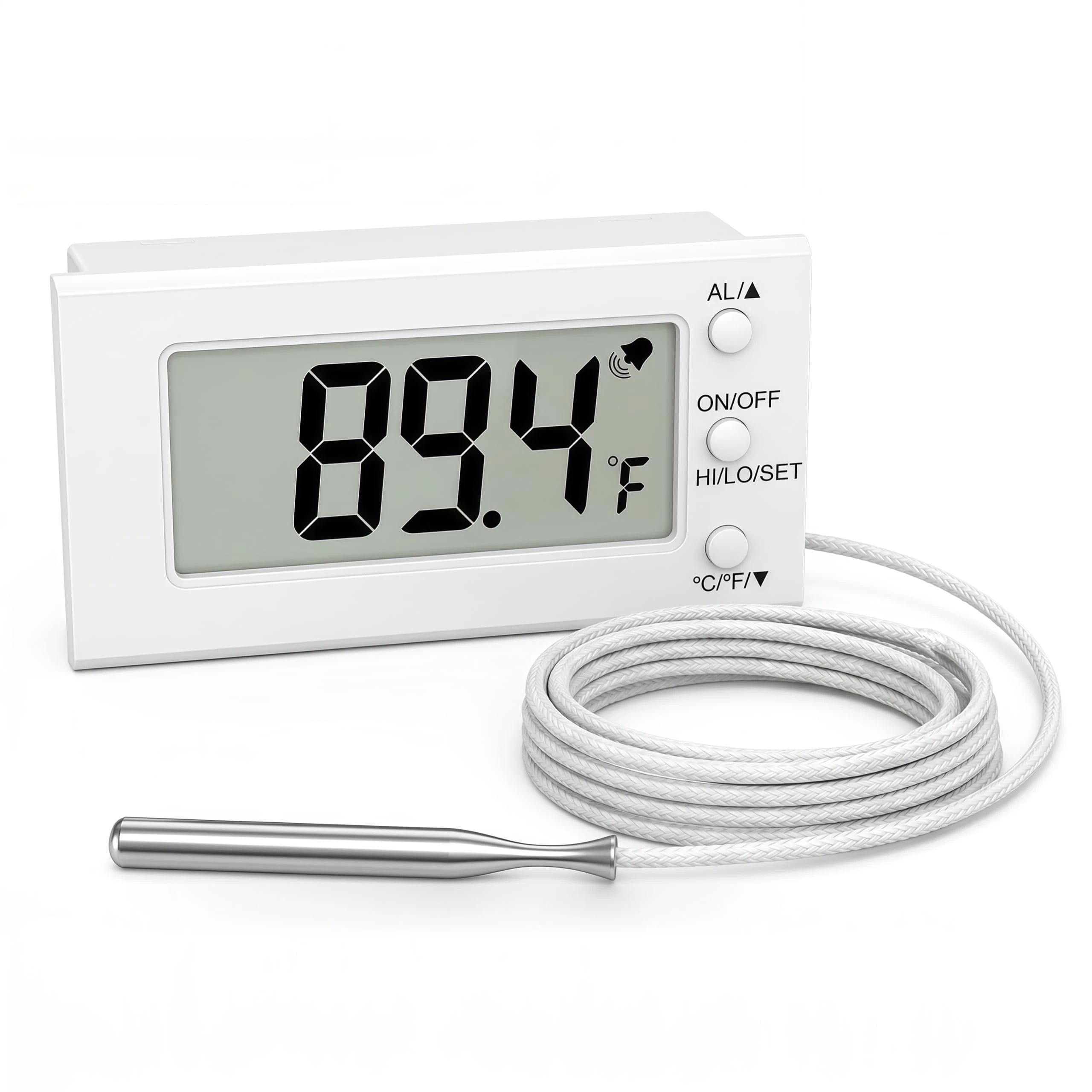 -50~300℃ Celsius LED Display Digital Thermometer with High/Low Alarm 100cm Probe for Ovens/Freezers/Pet Enclosures
