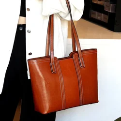 2024 new large capacity Tote bag leather ladies all-in-one simple single shoulder underarm handbag commuter bag atmosphere