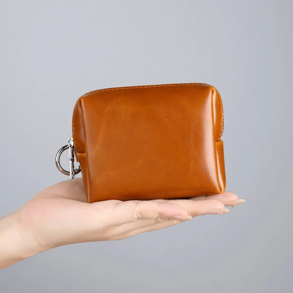 Mini Oil Wax PU Leather Coin Purse Portable Compact Zipper Wallet Storage Pouch for Coins, Lipsticks, Headphones Daily
