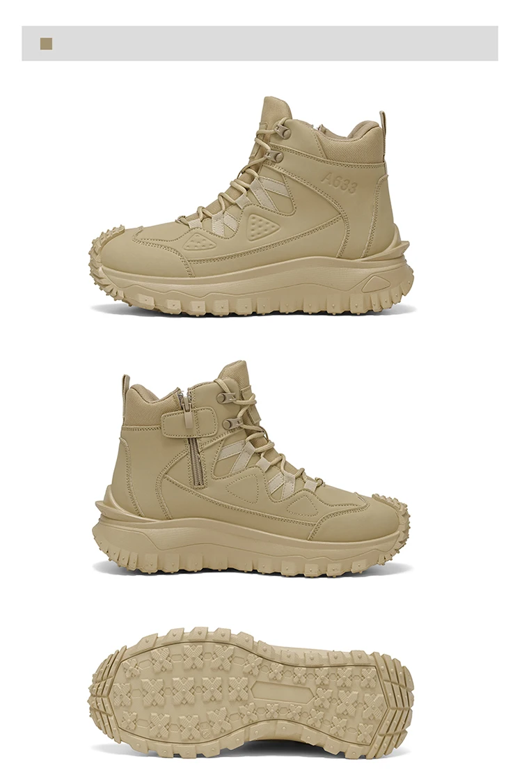 Herren-High-Top-Outdoor-Freizeitsportschuhe, mit stoßfestem Zehenschutz, rutschfester und abriebfester Sohle mit tiefem Profil, seitlichem Reißverschluss für einfaches An- und Ausziehen, geeignet für Wanderungen und Trekking, strapazierfähig und langlebig. – Detail 22