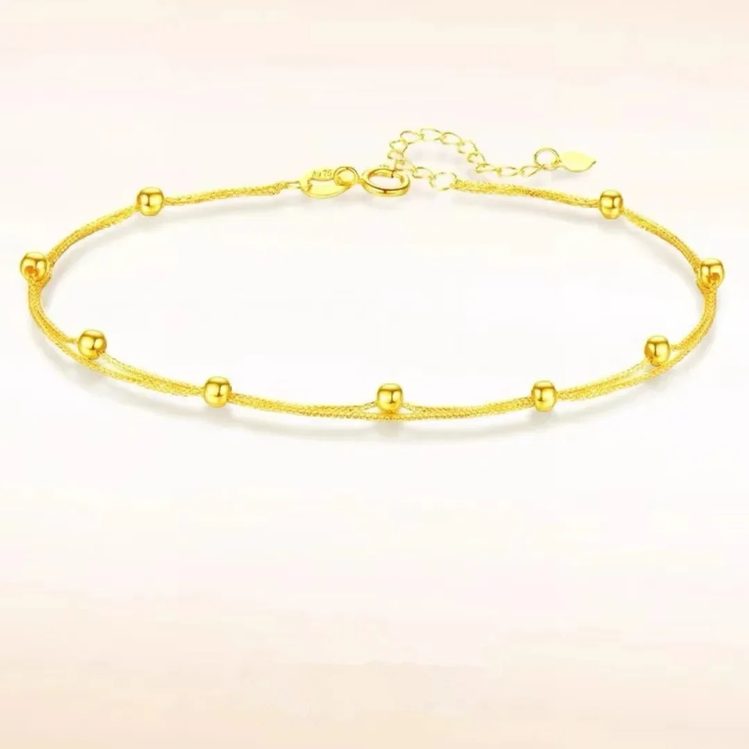 

Real 18K Gold Bead Bracelet AU750 Colored Gold Women's Double Layer Transfer Bead Handicraft Boutique Jewelry Gift B0025