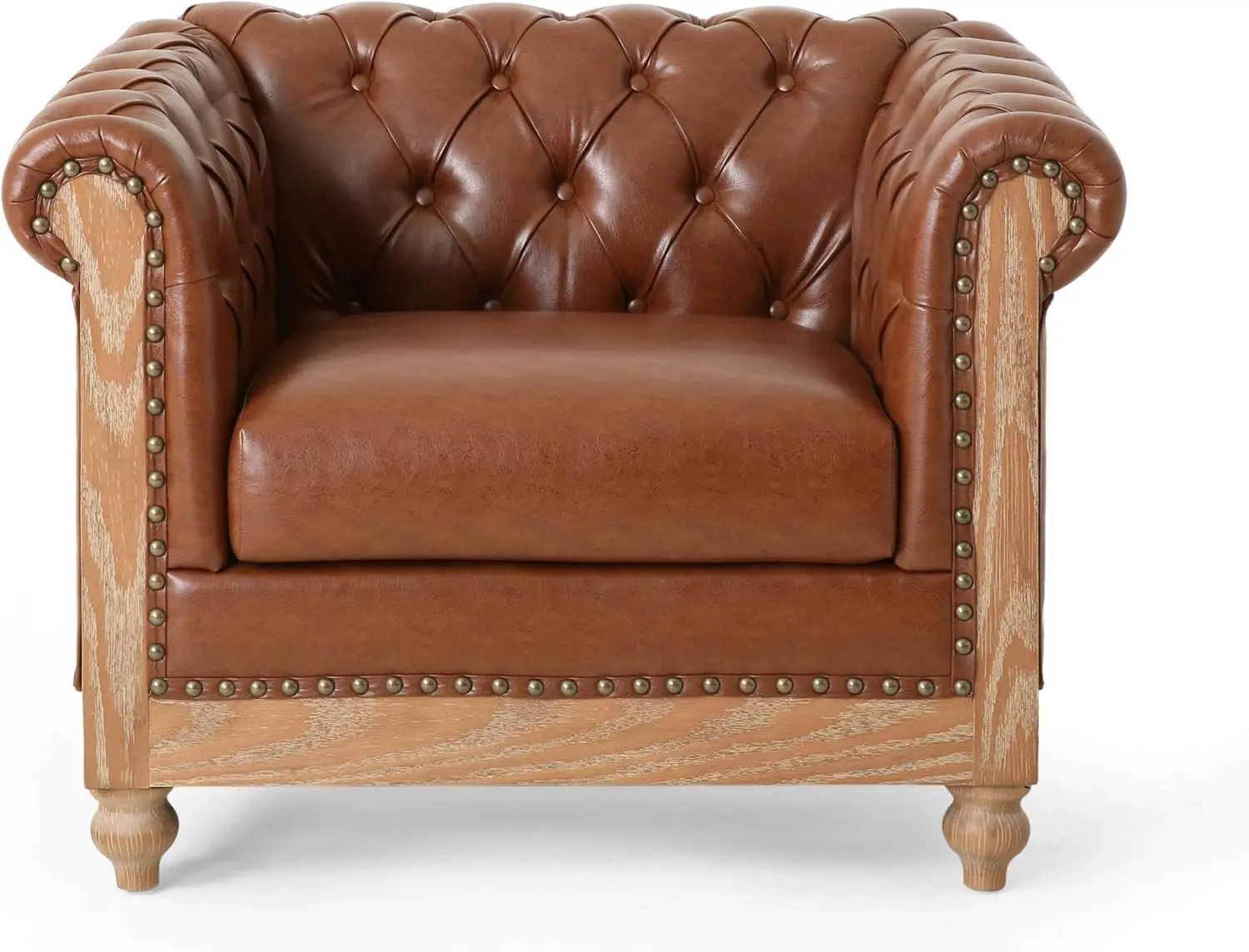 Knight Home Castalia Club Chair, Cognac Brown + Natural