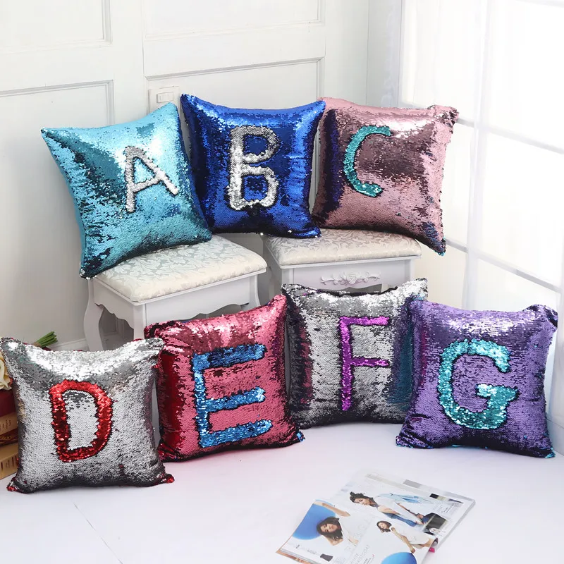 

1pcs Fashion Mermaid Chip Sofa Cushion Cover Bedroom Living Room Decoration Creative 40cm Two-color Sequin DIY Pillow Cover