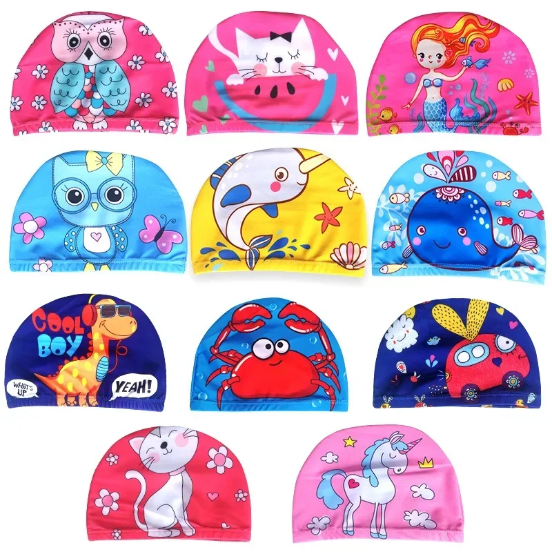 Cute Cartoon Swimming Cap Ear Protection Boys Girls Children Kids Swimming Caps PU Waterproof  Lovely Swim Pool Hat Sun Hats 1pc