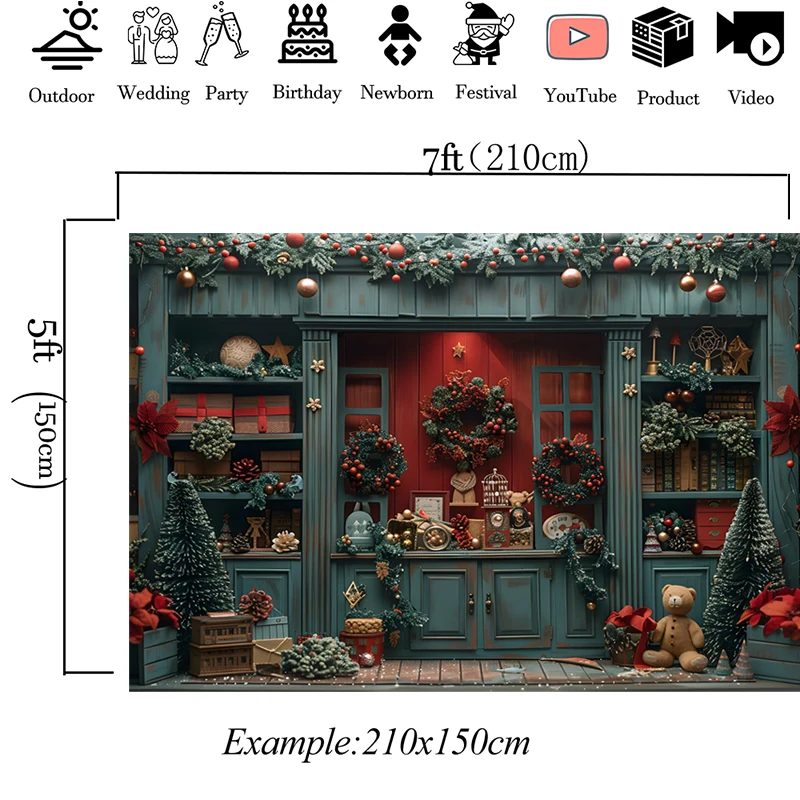 Mocsicka Christmas Photography Backdrop Green House Xmas Tree Gifts Decorations Family Children Photo Backgrounds Shooting Props
