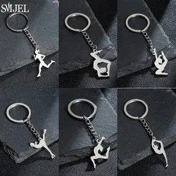 Personality Running Girls Pendant Keychain Gymnastics Skater Yoga Keyring Key Chain Ring Sports Jewelry Key Holder Accessories