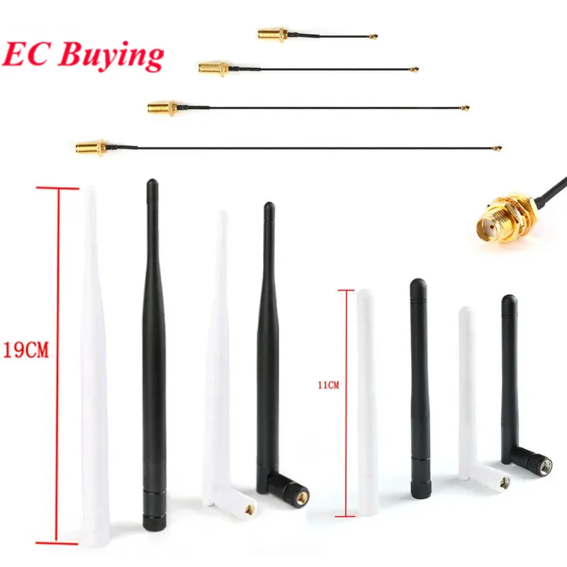 2Pcs /1 set 2.4GHz WiFi Antenna 3dbi 6dbi SMA Pins + IPEX to SMA Hole Adapter Cable U.FL 5/8/10/15/20 CM Black White For PCI New