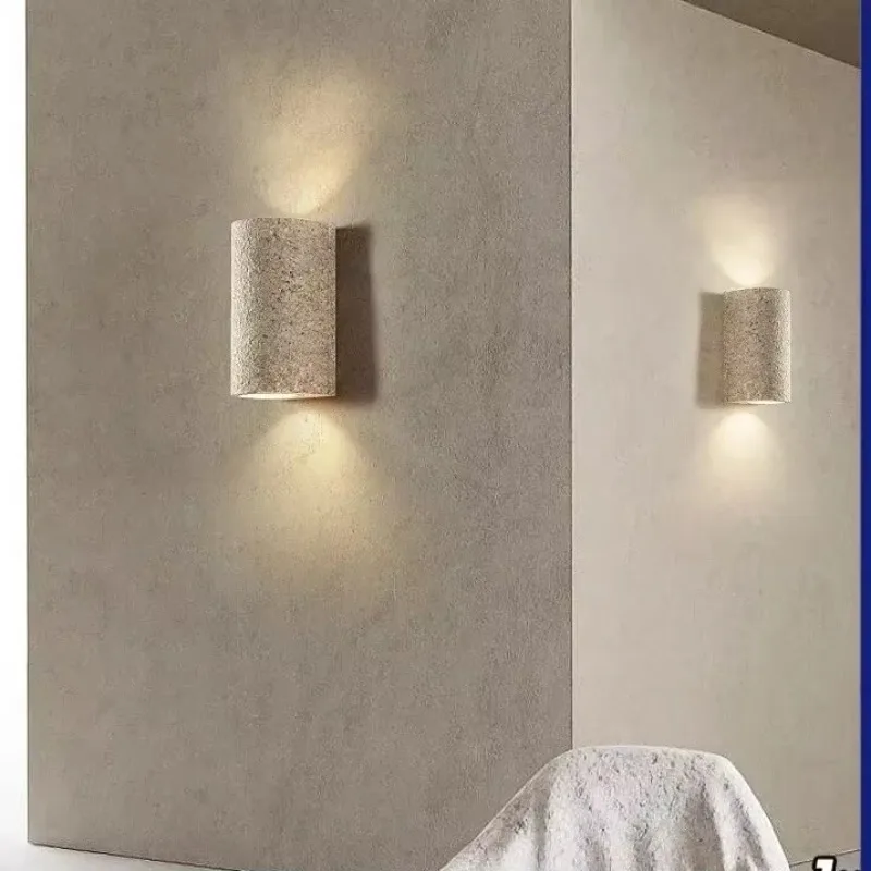 

LED Up Down Wall Lamp Japanese Retro Cement Sconce for Foyer Bedroom Bedside Stair Aisle Homestay