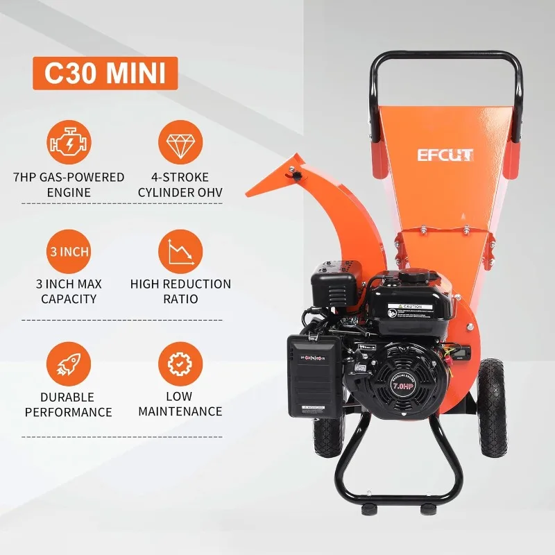 EFCUT C30 Mini Wood Chipper Shredder Mulcher Heavy Duty 7 HP 212cc Gas Powered Engine 3