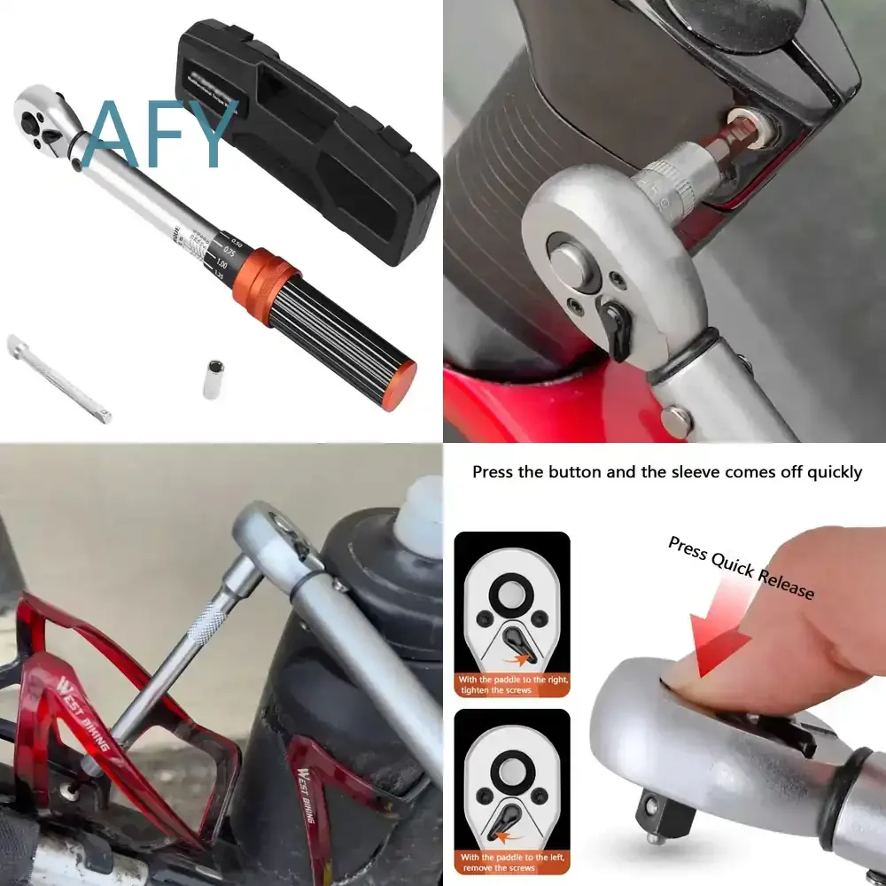 Torque Wrench Set for Bicycle 5-25Nm Metric Steel 1/4 Inch Drive Dual Direction 72 Tooth Click Adjustable for Road Bike MTB