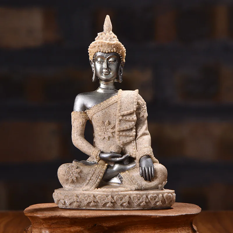 Decoration Art Buddhist Sandstone Religion Resin Crafts Small Sitting Buddha Ornaments Sculpture Home  Ornaments Gifts