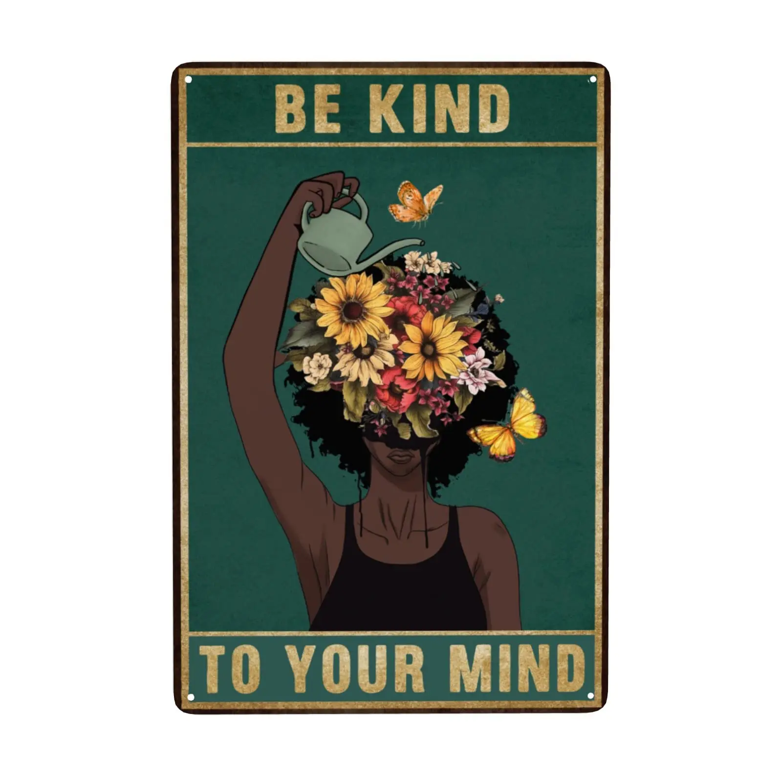 Hippie Room Decor Metal Tin Signs, Be Kind to Your Mind Wall Art Bedroom Decor Sign, Boho Chic Floral Girl Metal Posters fo sign