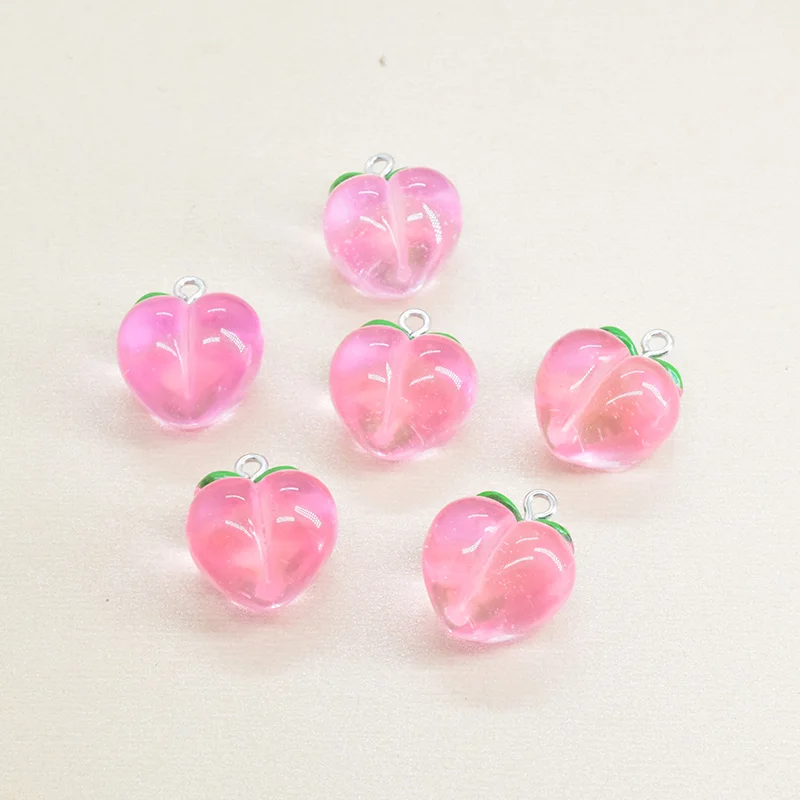 10pcs Flatback Pink Peach Resin Charms For Earring Making Korean Fruit Pendant For Brcelet Keychain Diy Jewelry Accessory F491