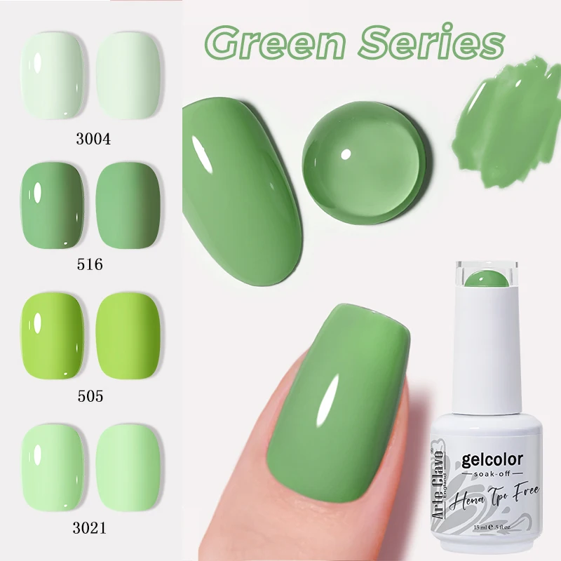 Arte Clavo Green Series Gel Nail Polish Semi Permanent Solid Nail Gel Varnish Soak Off UV LED Gel For Base Top Coat Nails 15ML