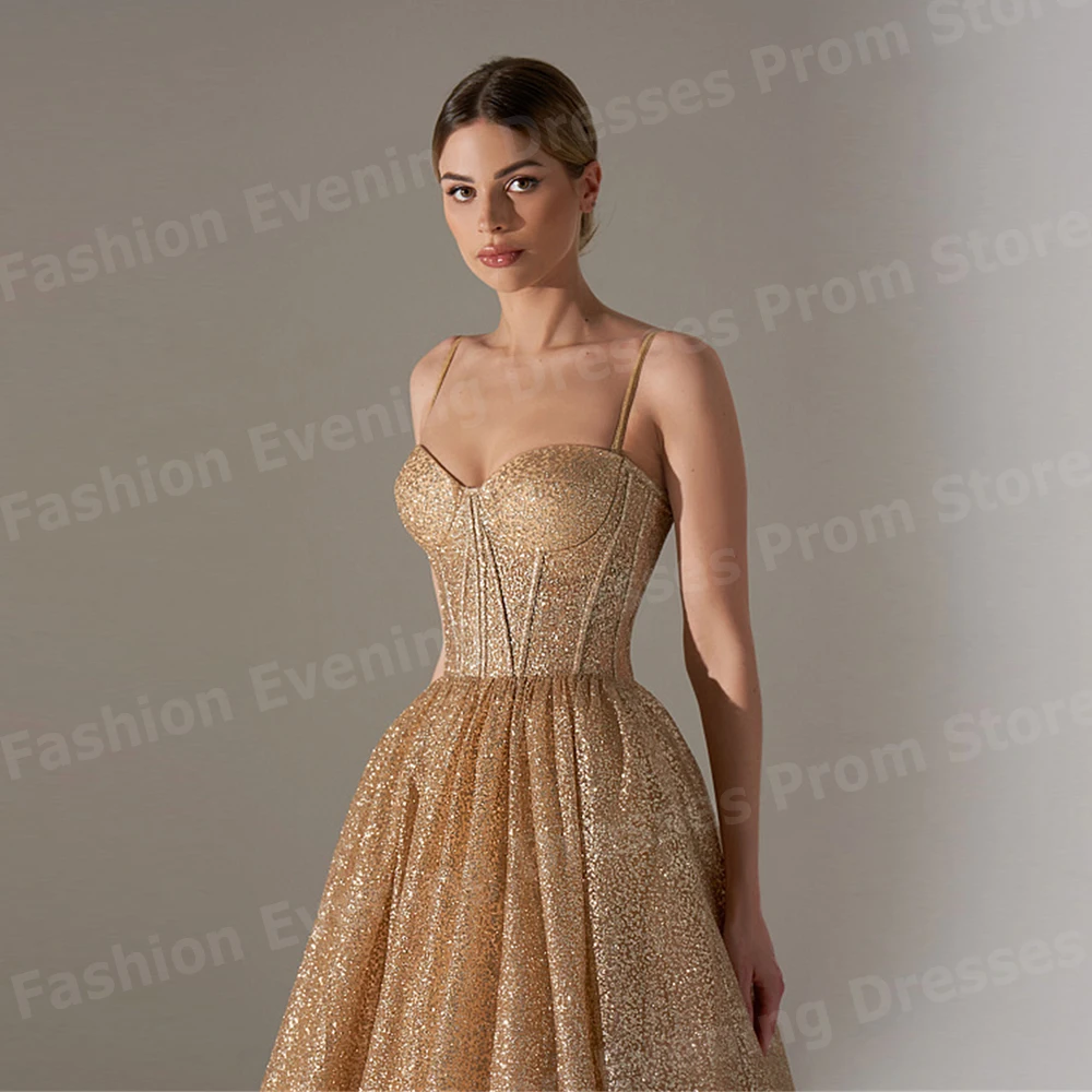 Donne lucide Una linea di abiti da sera Glitter Spaghetti Strap فسات intelliörtات Abiti da ballo senza maniche Personalizzati Sweetheart فسات evimavera