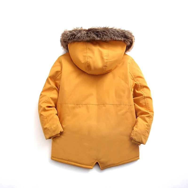 Winter Kids Coat Outdoor Casual Plus Fleece Thickened Boys Medium Long Hooded Trench Coat Fashion Warm Cotton Coat Kids Clothing