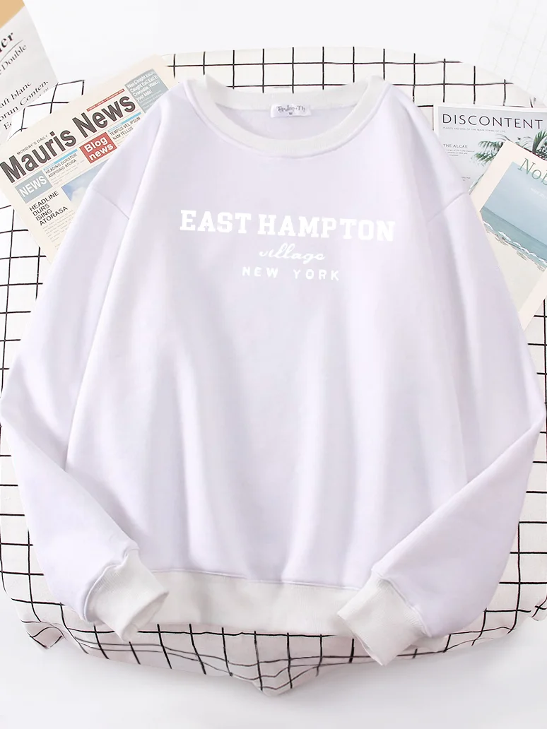 East Hampton Village New York Print Sweatshirts Thick Crewneck Streetwear Warm Casual Women Hoodies Oversized Fleece Woman Hoody