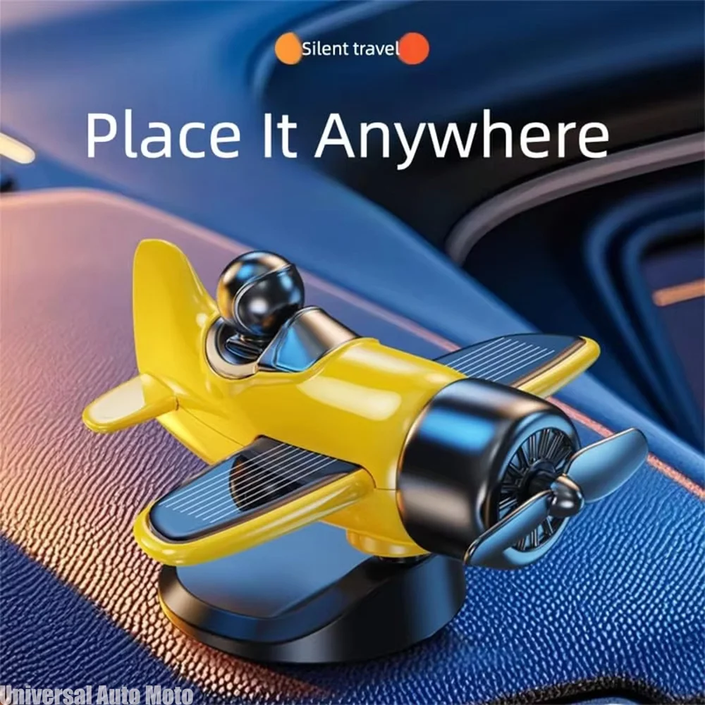Solar Powered Rotating Airplane Car Dashboard Ornament 360° Auto Spin Decor Airplane Ornaments Car Interior Decoration