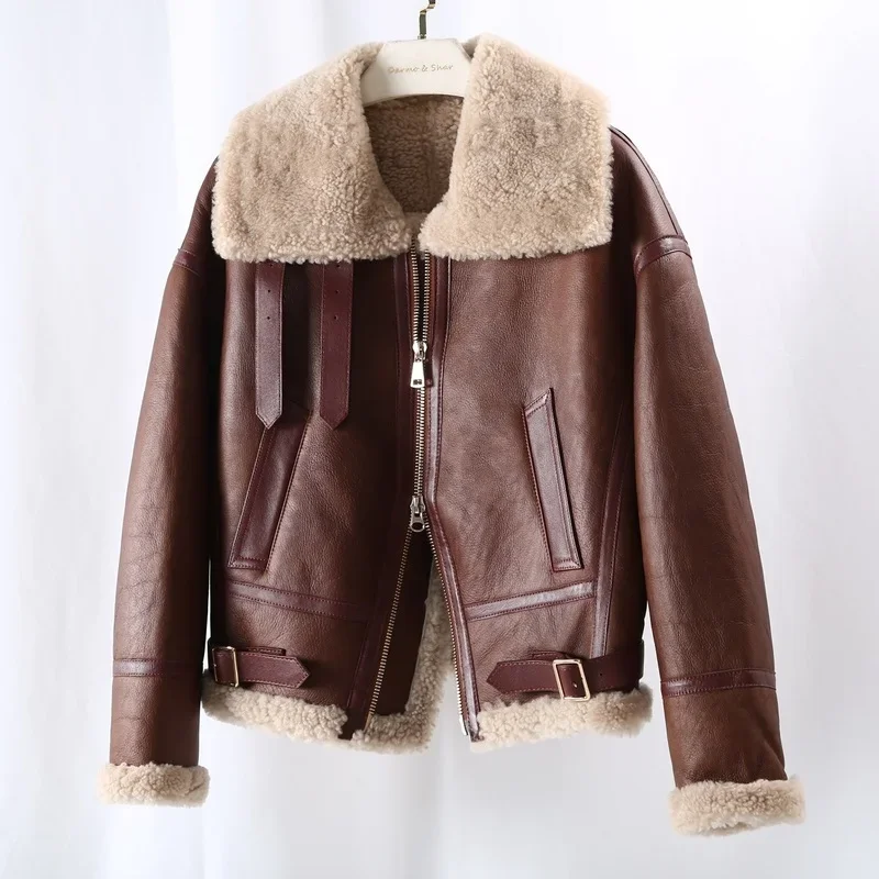 Casaco de pele real feminino ovelha shearling jaqueta feminina jaquetas de pele da motocicleta para mulheres roupas de inverno 2021 ropa de mujer fcy1983