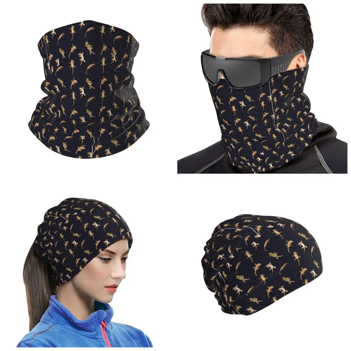 Cute Little Crested Geckos Bandana Neck Cover Printed Wrap Scarf Multifunction Balaclava For Men Women Adult Breathable