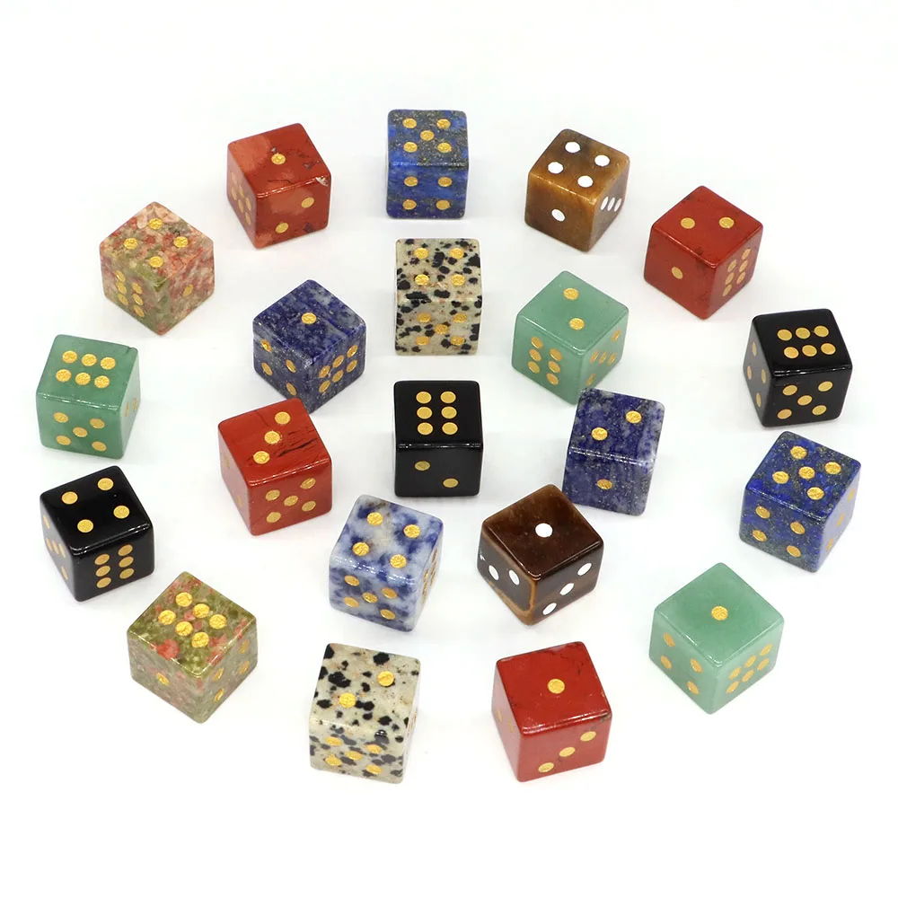 Dés numériques à six faces en pierre naturelle de 15 mm, cristaux de guérison en améthyste et quartz, dés D6 pour jeux de société, divertissement et cadeaux