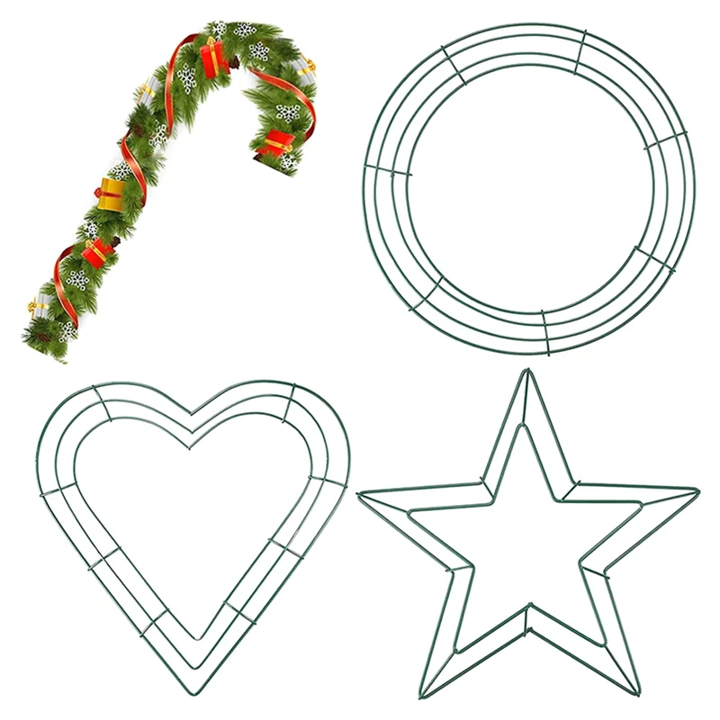 

-AT37 8 Pcs DIY Wreath Hoops 12 Inch Pentagram Shaped Green Wreath Wreath Ring For Home Arts Craft DIY Party Decor