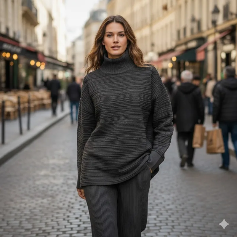 

Miyake Pleated Knit Pullover Sweater Plisse Loose Simple Versatile 2025 Fall Winter Tops High Neck Casual Pleats Fold Women's