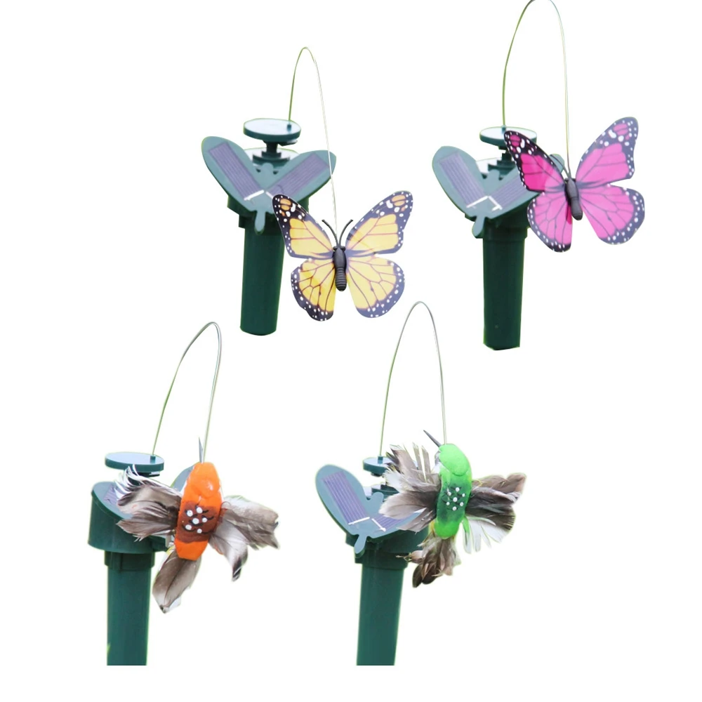 4Pack Solar Powered Flying Butterfly Bird Sunflower Outdoor Yard Garden Stake Ornament Vivid Garden Decoration