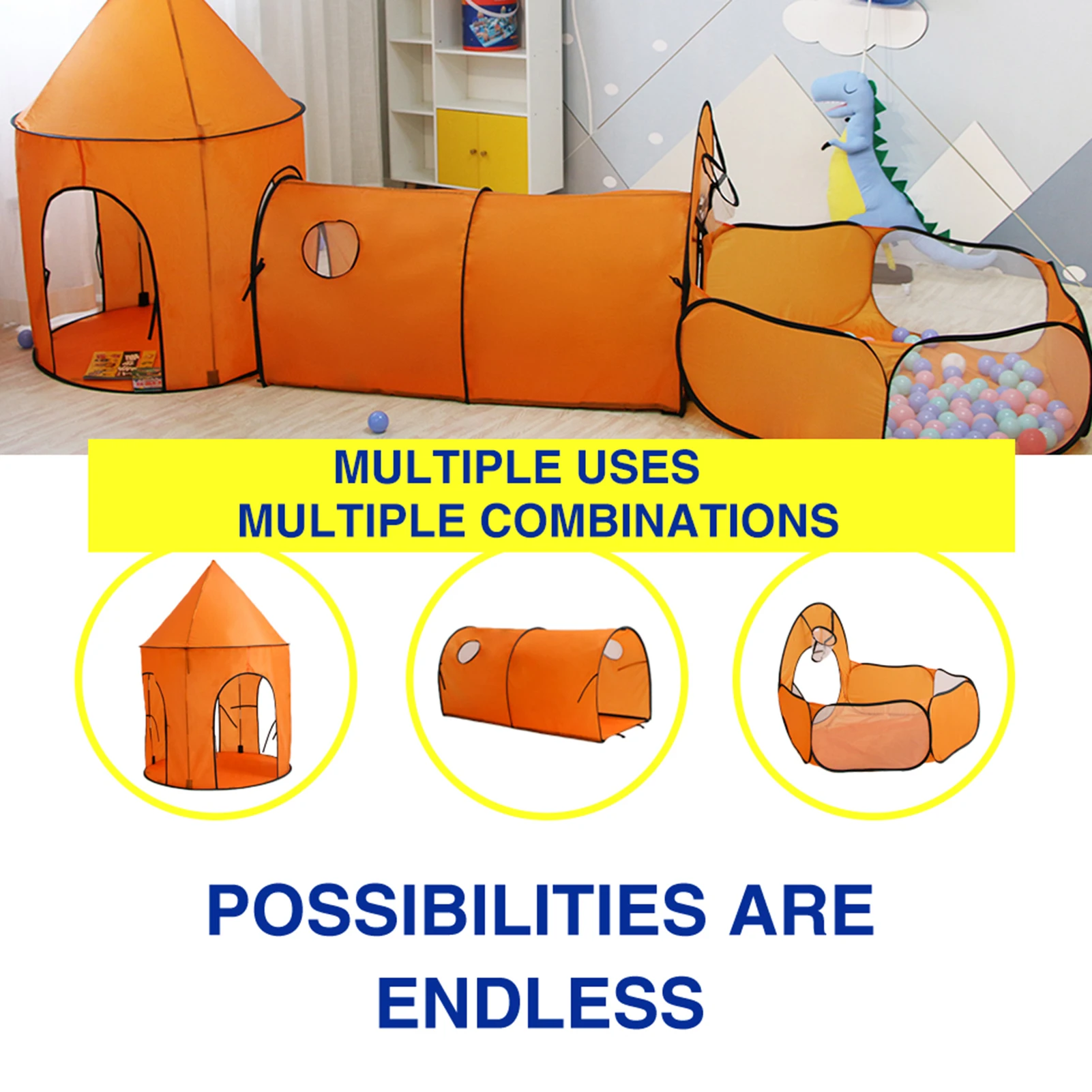 Portable Children Playing Tent and Crawling Tunnel Indoor/Outdoor Foldable Playhouse