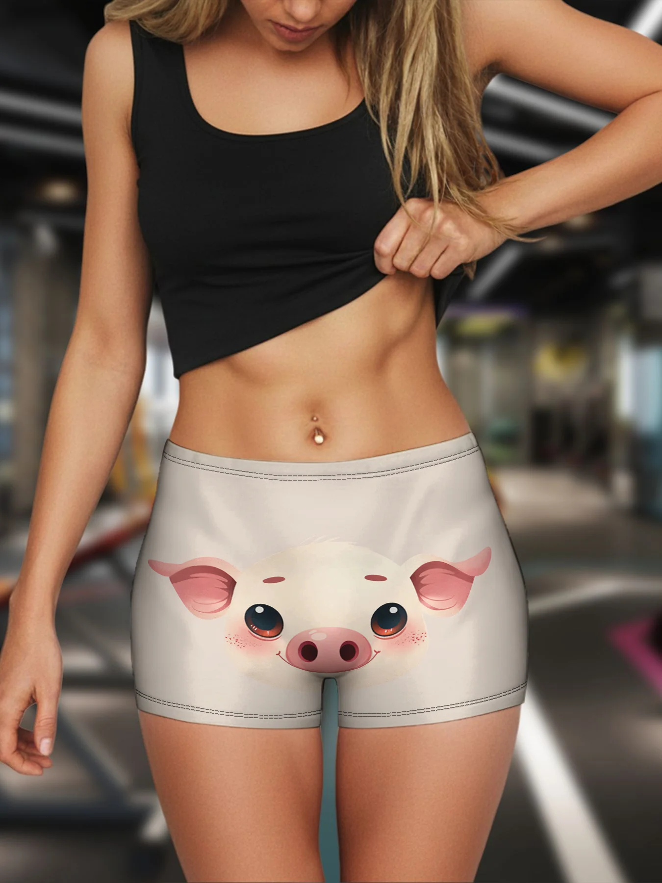 1pc Cartoon-Style Pig Face Print Women'S Casual Sports Underwear | Light Pinkish-White with Freckle-Like Spots