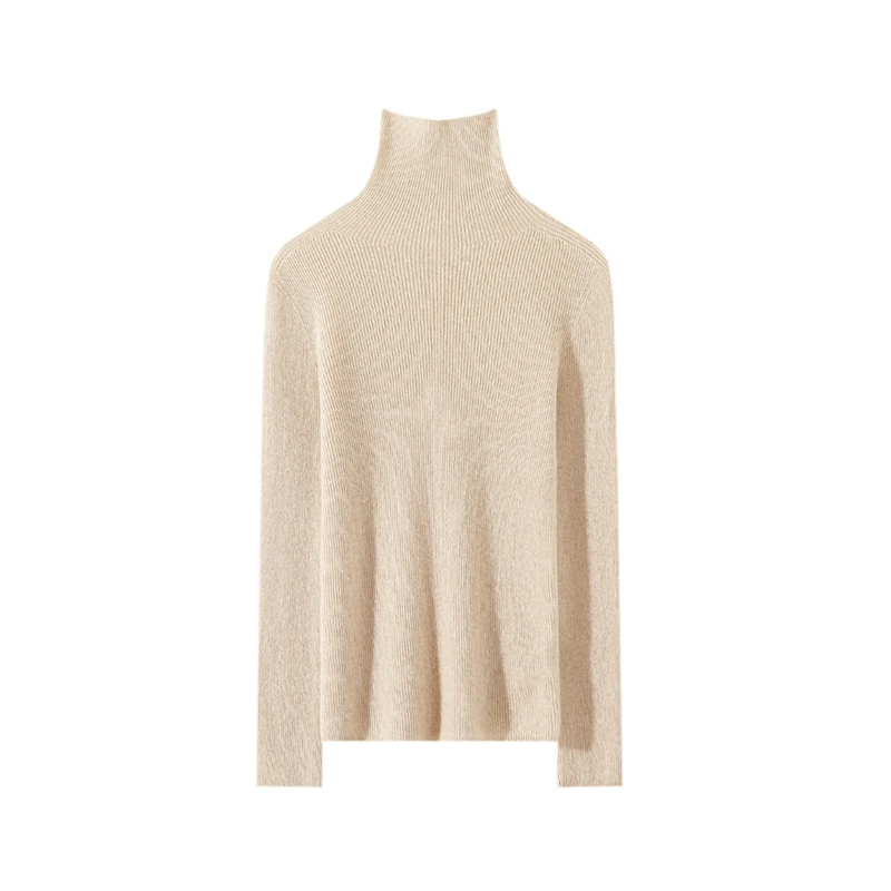 

Women's 100% Pure Cashmere Sweater Casual Solid Color Knitted Pullover with Tops Trimming High Lapel Jumper Base Blouse Warm