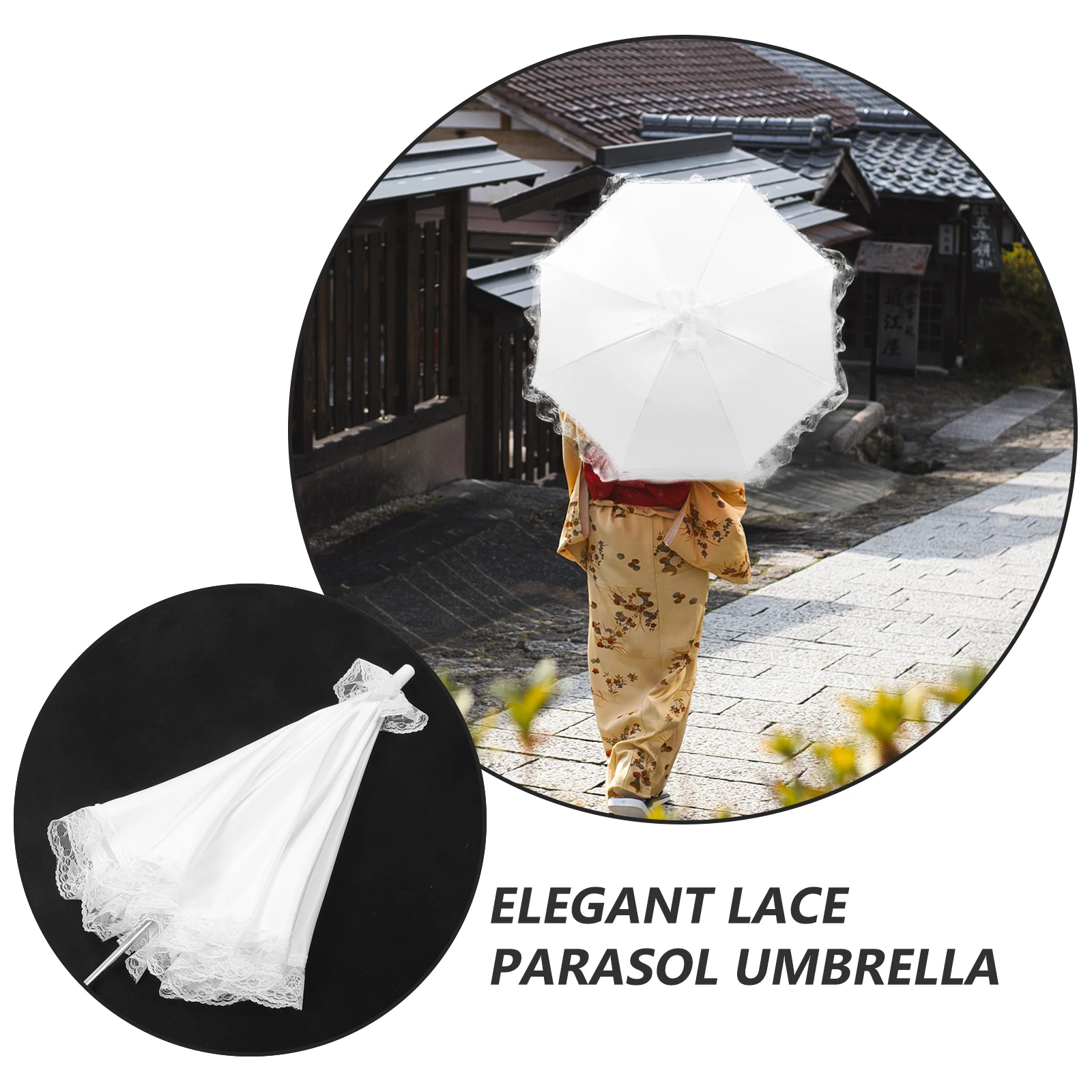

Wedding Children's Lace Umbrella White Parasol Sun Decor Umbrellas Bride Ruffle