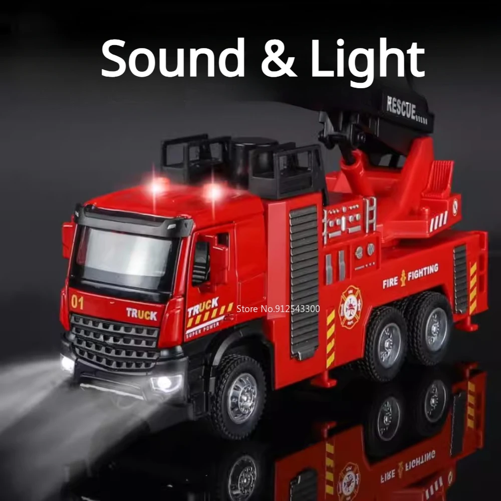 1/32 Fire Truck Car Model Toys Simulation Metal Fire Engine Vehicle Models With Water Spray Sound Light Doors Opened Gifts Boys