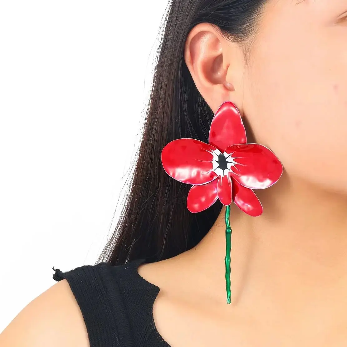 ZAA Fashion Vacation Style Metal Large Flower Earrings for Woman