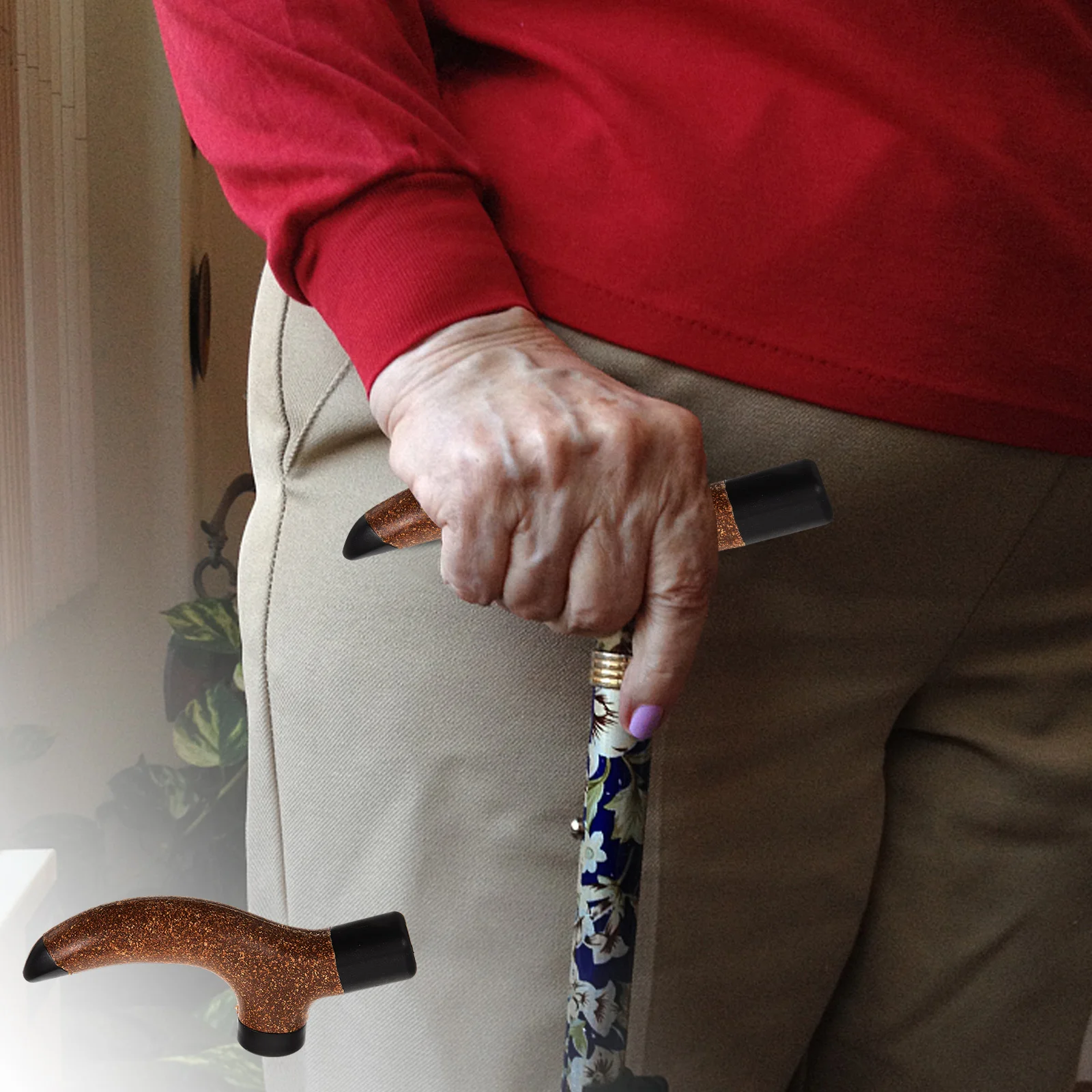 

Wood Trekking Pole Handle Easy Install Outdoor Hiking Pole Grip Replacement Walking Stick Handle for Skiing Hiking Rod Tool